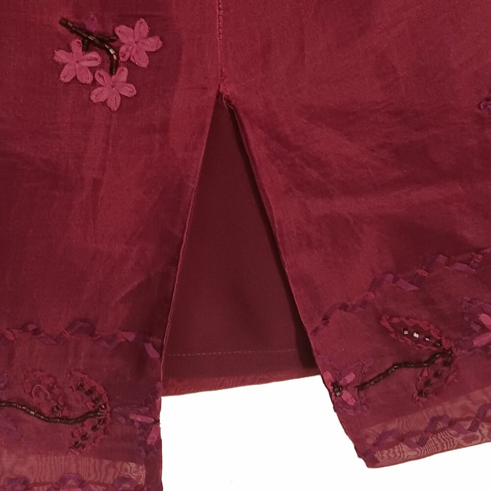 Ann Taylor Silk Skirt Burgandy with Pink Flowers Size 6 - Picture 5 of 7